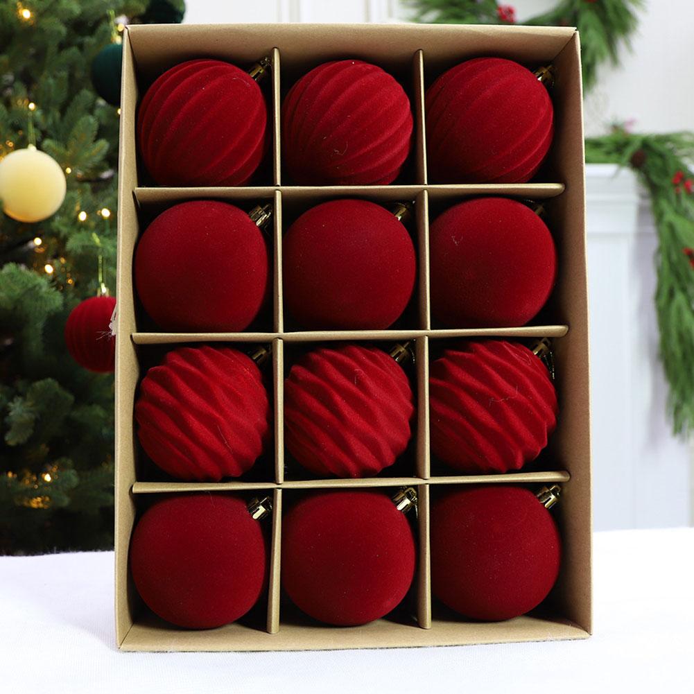 Velvet Christmas Balls Green 12pcs Flocked Christmas Tree Ornaments Assortment for Xmas Tree Holiday Decor