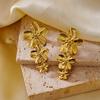Elegant Triple Flower Drop Earrings for Women Gold Color Floral Dangle Statement Jewelry for Wedding Guest Bridesmaid Party