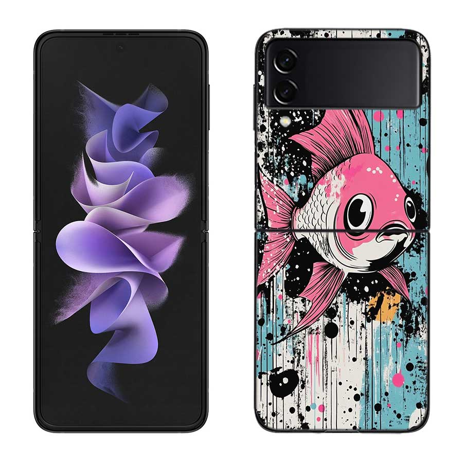 

Pop Art Drawing Ideas Fish Phone Case For Samsung Z Flip 7 6 5G Galaxy Z Flip 5 4 3 Black Hard Cell Cover Luxury PC Shell Coque Samsung Z Flip 5 5G