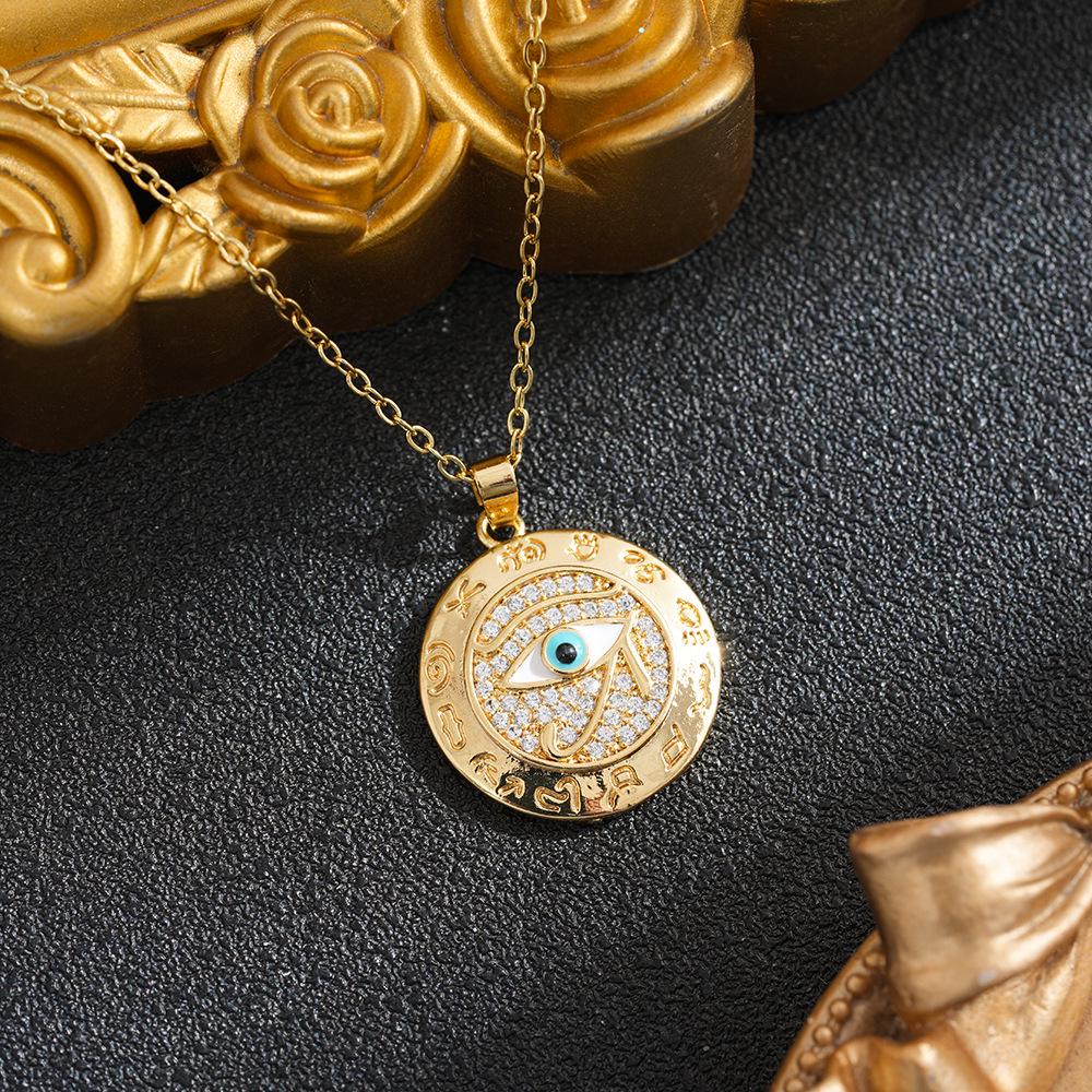 Electroplated Copper Necklace with Zirconia Demon Eye Pendant - Versatile Women's Fashion Jewelry.