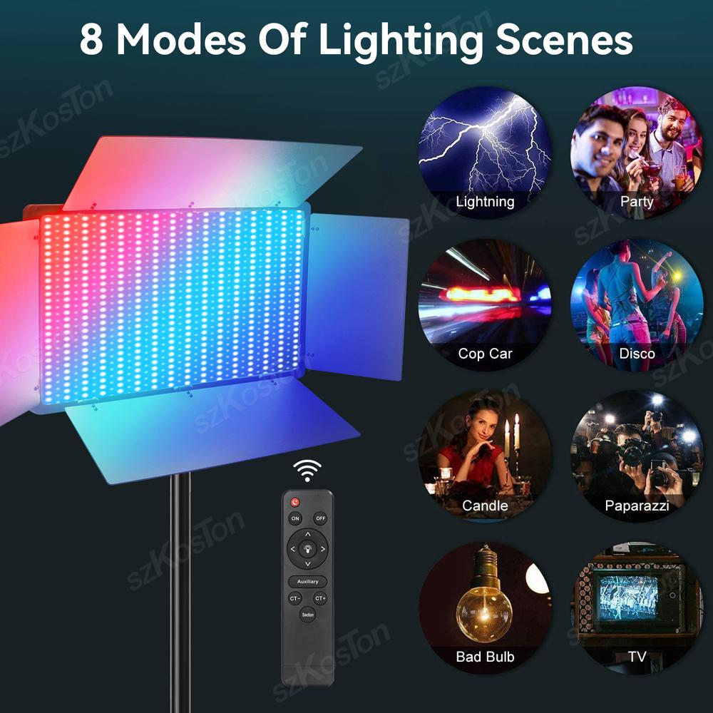RGB LED Video Lighting Kits Photograph Lamp With 78inch Light Stand 8800mAh Battery 3200-5600K For YouTube Photography Shooting