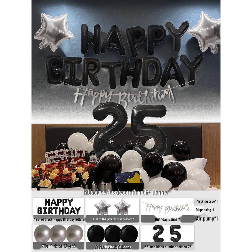 Elegant Birthday Decorations for Men: Number Balloons and High-Class Atmosphere for Husband or Boyfriend's Surprise Party.