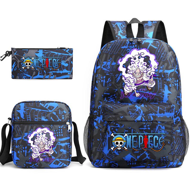 One Piece Luffy Anime Print Student Backpack Set Shoulder Bag Pencil Case Boys Girls School Bags