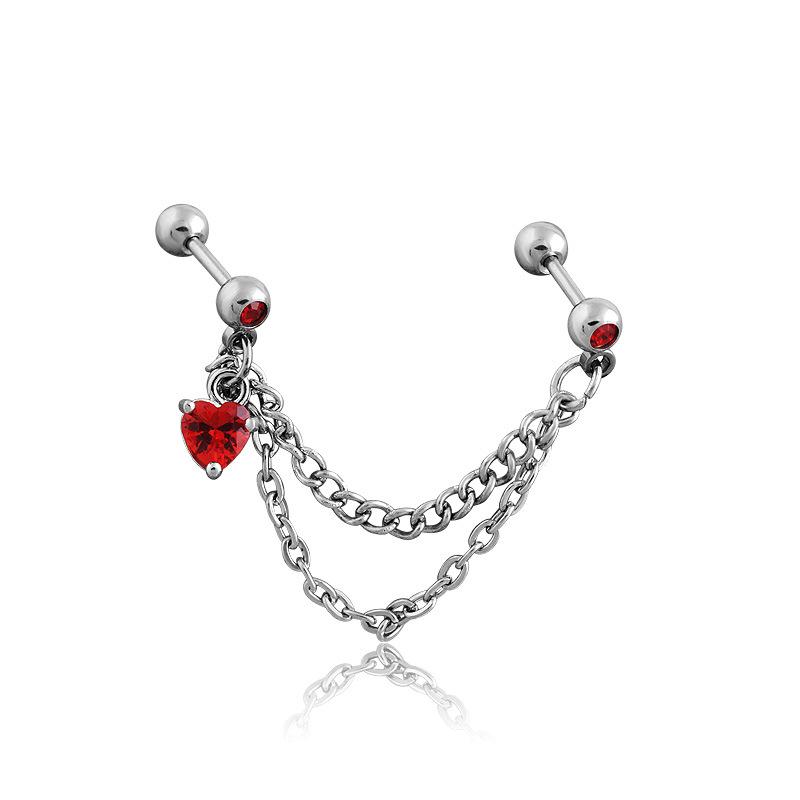 Trendy European & American Titanium Steel Double Chain Heart Zircon Ear Cuff Earrings for Women