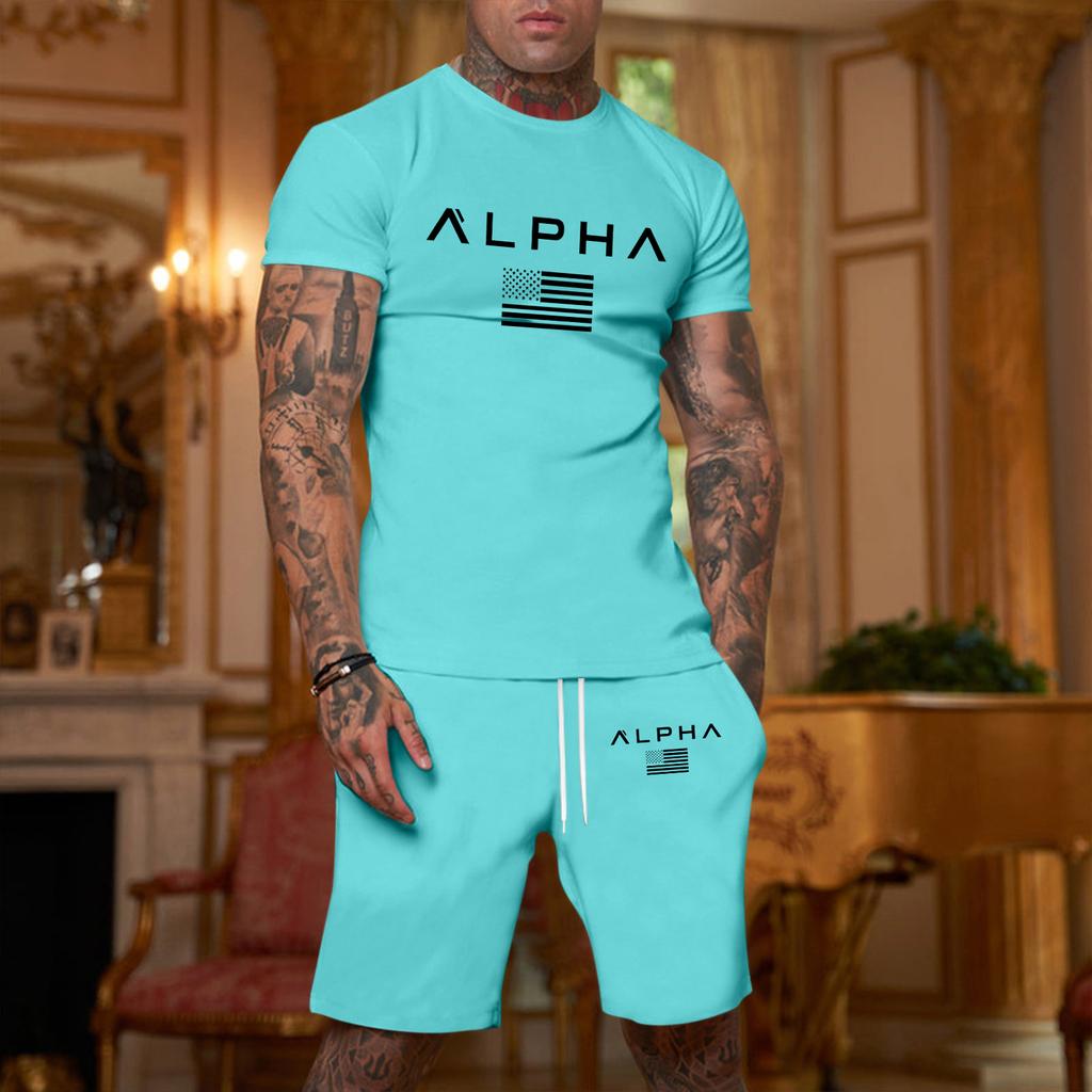 Men's Printed Plus Size Loose Short-Sleeve And Shorts Set Casual Short-Sleeve And Shorts Set