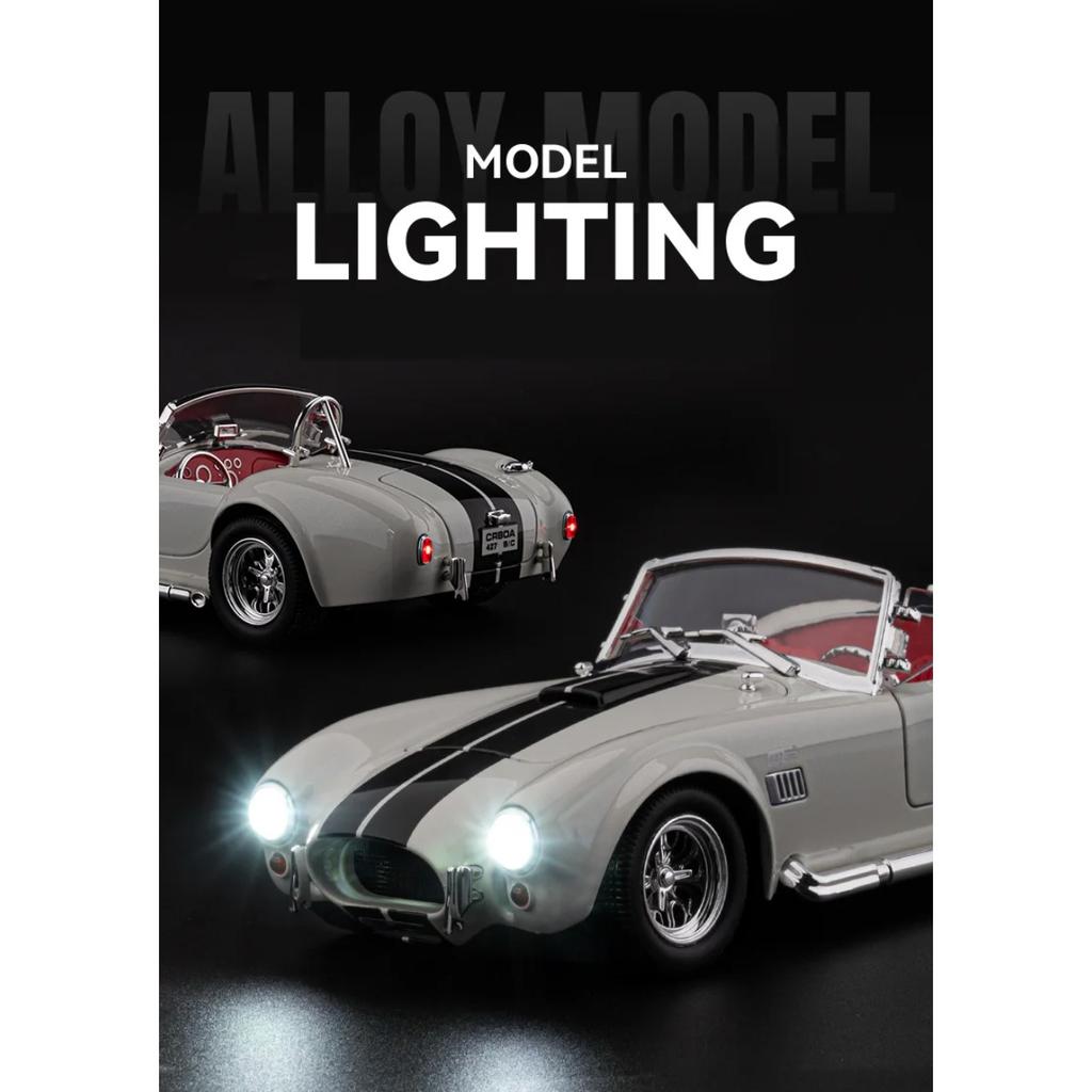 1/22 Ford Shelby Cobra 427 S/C Alloy Roadster Sports Car Model Diecast Metal Classic Retro Vehicle Car Model Sound Light Kid Toy Gift