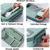 4-compartment Lunch Box with Sauce Pot, Ideal for Eating Out, Built-in Cutlery Set, Leak-proof, Microwave/dishwasher Safe