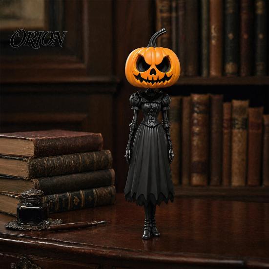 Unique Fall Party Decorations Halloween Pumpkin Lady Resin Figurine, Witch Girl Statue with Head, Vintage Style Statues Hand-Painted Desktop Tabletop