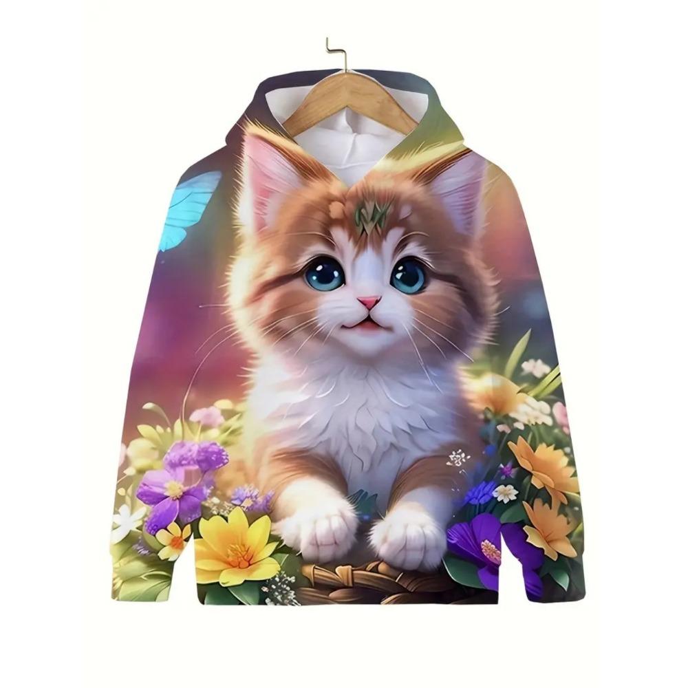 Kinderbekleidung Mädchenkleidung Kawaii Katze Langarm Kapuzenpullover Lässige Kinderkleidung Herbst Pullover Mädchen Sweatshirt Outdoor Oberteile