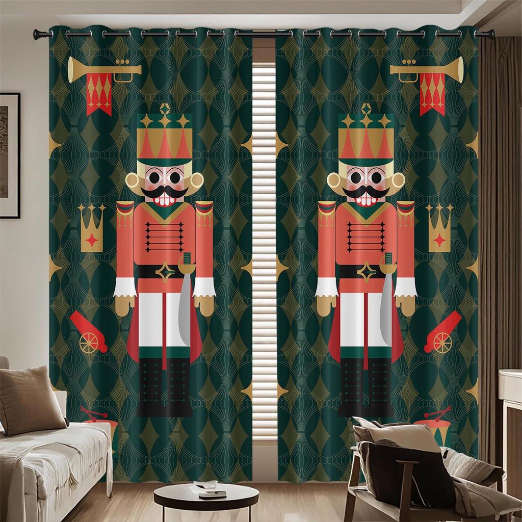 Specialdesignade Nötknäckare Digitaltryck Mörkläggningsgardiner - Tjock Polyester med Värmeisolering & Solskydd