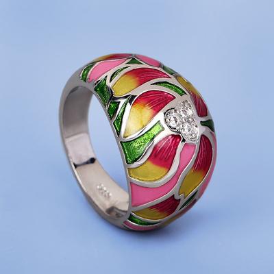 European and American Pastoral Style Exquisite and Elegant Flower Dripping Enamel Womens Ring