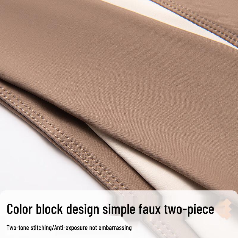 Nuodingxiu Faux Two-Piece Color-Blocked High-Waist Tummy Control Yoga Pants
