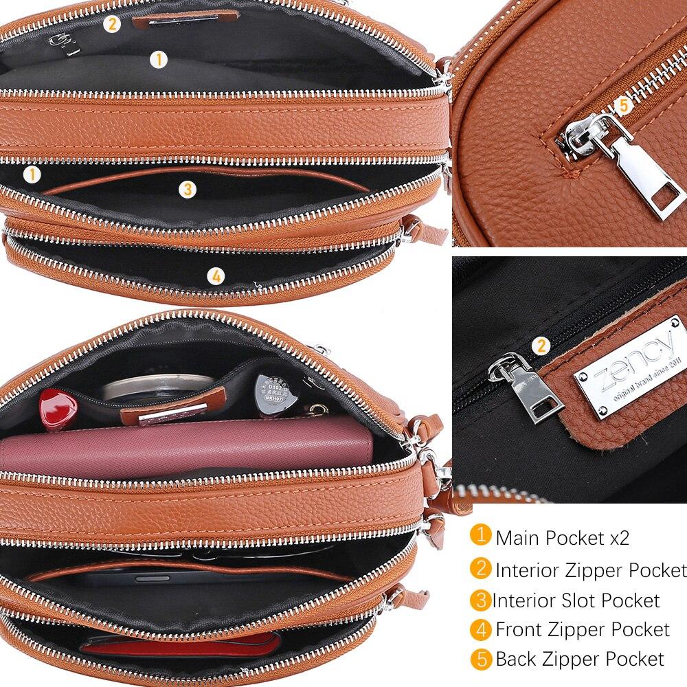 Zency Simple Casual Design Women Shoulder Bag Top Layer Cowhide Leather Handbag More Pockets Large Capacity Female Crossbody Bag