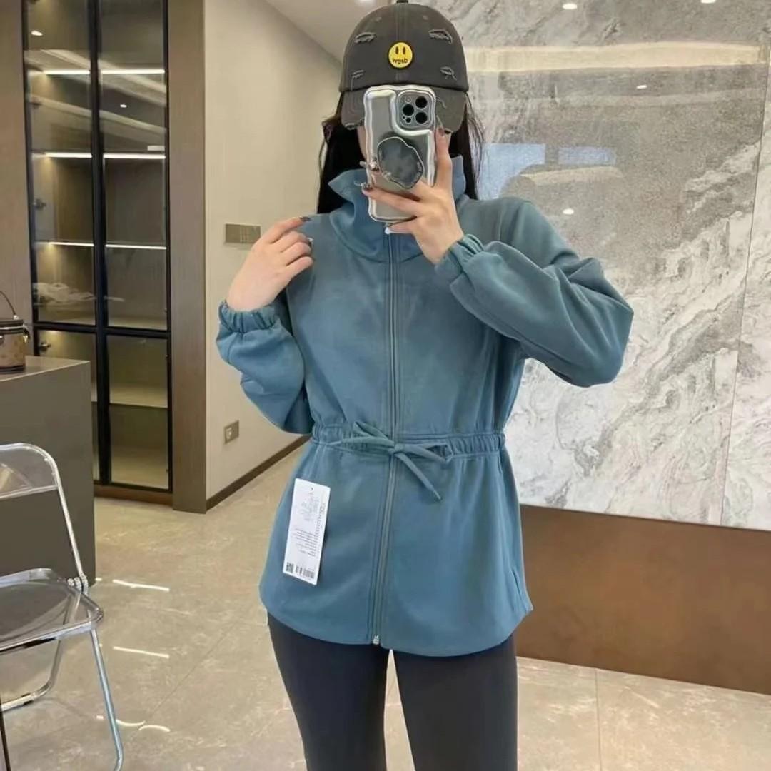 

Stand-up Collar Waist Commuter Zipper Casual Sports Yoga Jacket Women XXL темно-синього кольору