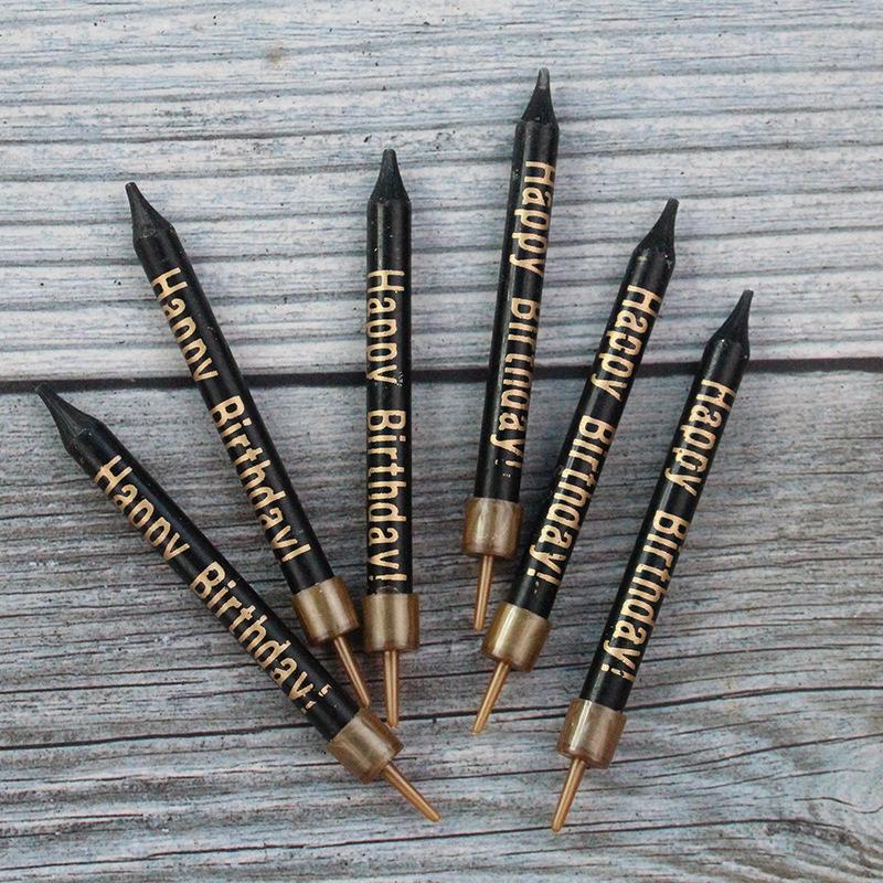 Hot Stamped Letter Birthday Candle Black Gold and White Gold Happy Birthday Baking Decorative Candle