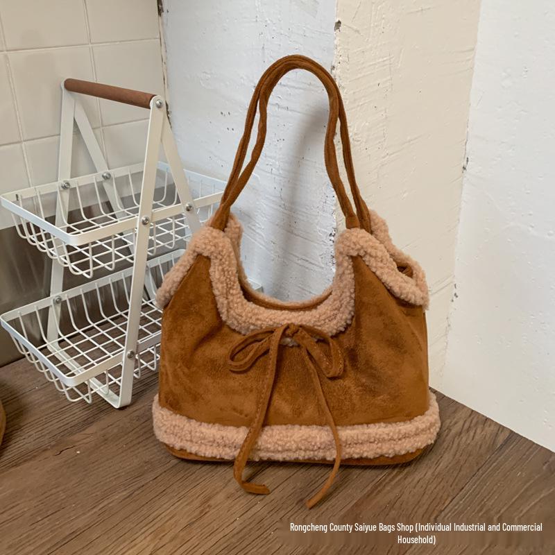 Korean-Style Plush Suede Shoulder Bag for Women - 2025 Fashion