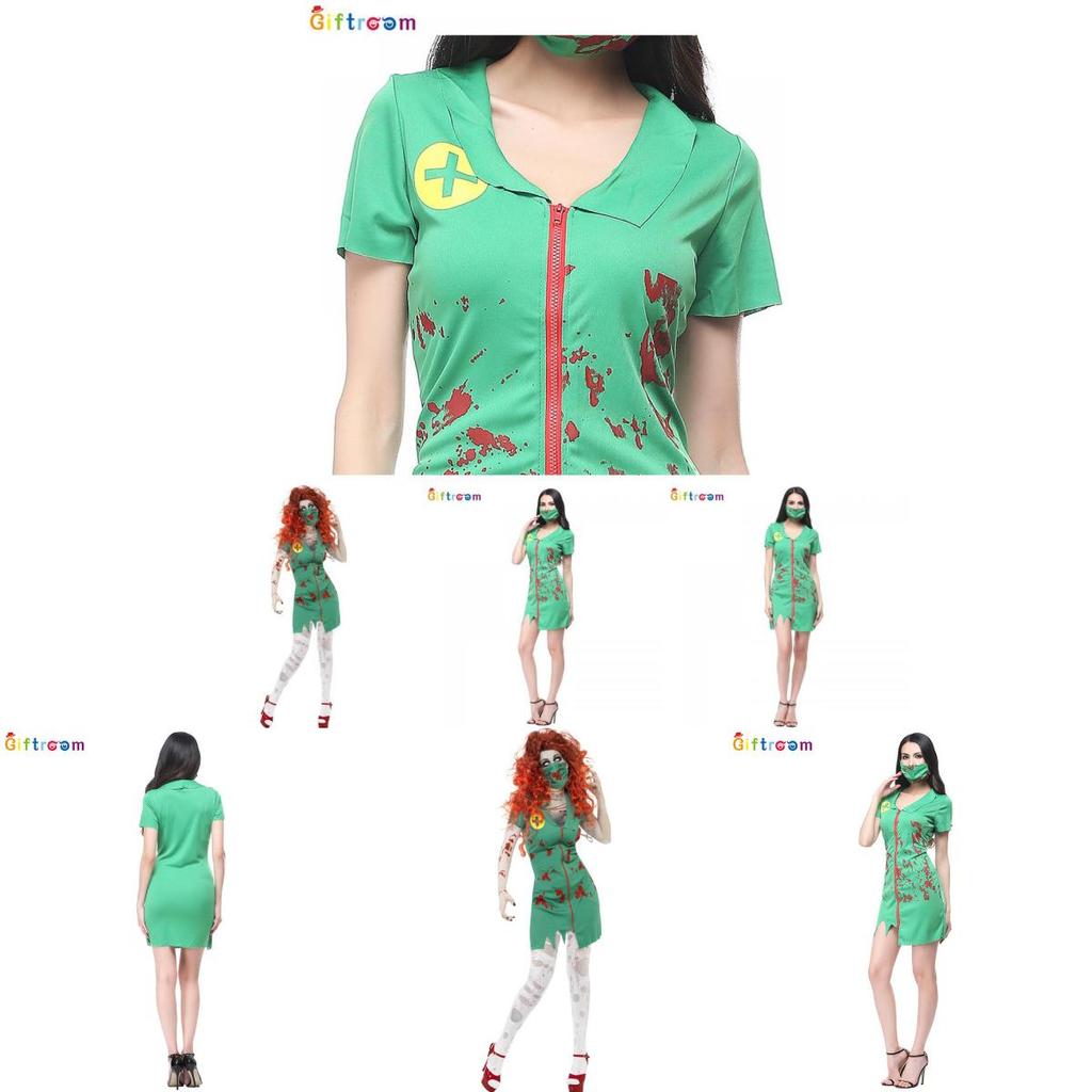 Adult Witch Costume Green Dress With Blood Accents Perfect For Halloween Parties