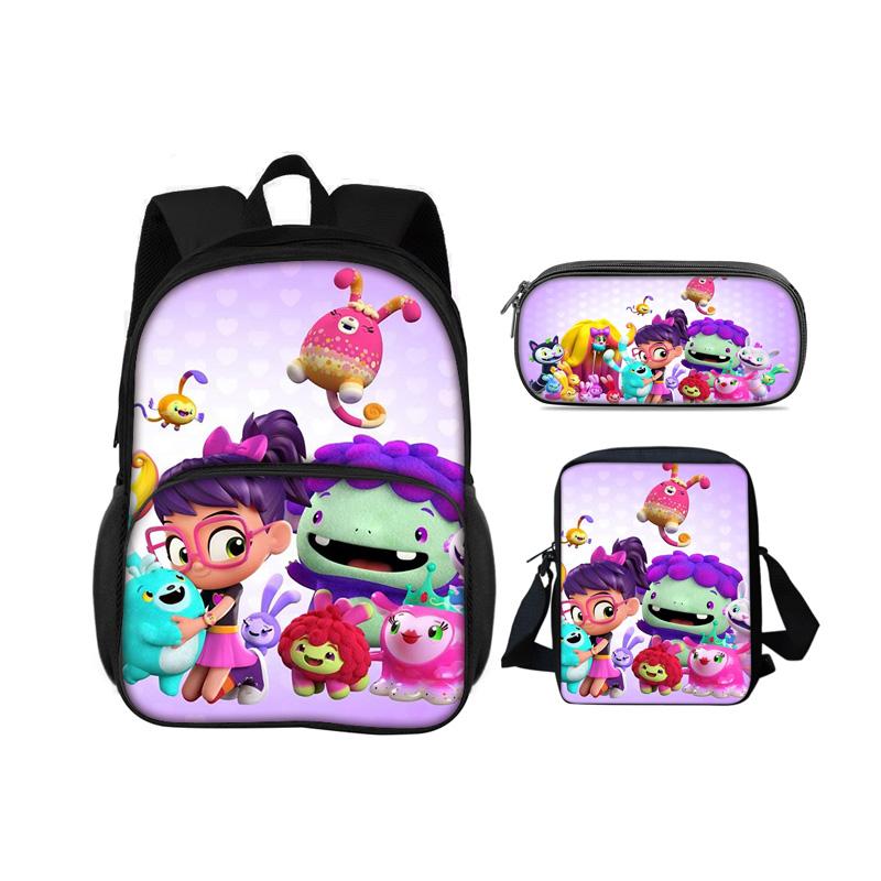 Abby Hatcher Runde Fronttasche Rucksack Federmäppchen Umhängetasche 3-teiliges Set Cartoon-Druck Schüler Jungen und Mädchen Schule Geburtstagsgeschenk