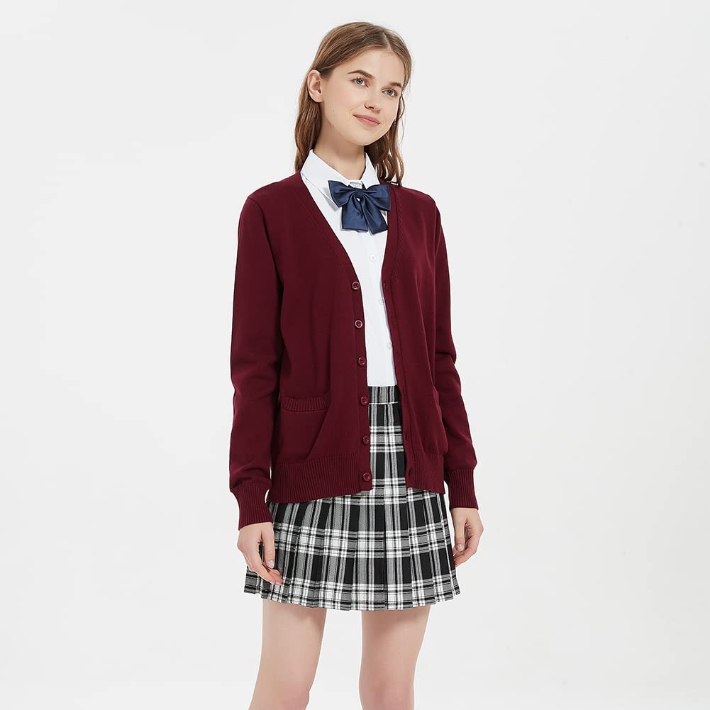 School Cardigan for Cardigan for Loose for Wine [Blostirno] Girls, Uniform, Students, Thick, Plain, V-Neck, Fit, School, (JP0027W-L)