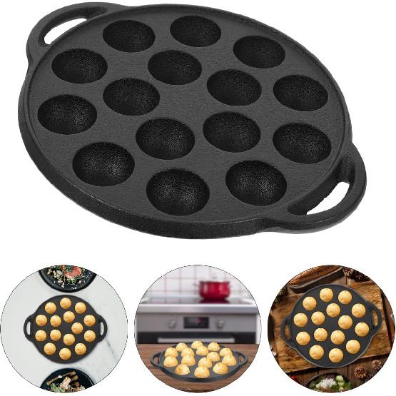 Hemoton Cast Iron Takoyaki Pan, Nonstick Grill Pan, 15 Holes Octopus Ball Meat Ball Griddle, Snail (Black)