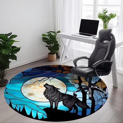 1pc Moon Wolf Office Round Area Rug, Under Office Chairs Bedroom Living Room Home Decor, Room Deco, Available In Various Sizes