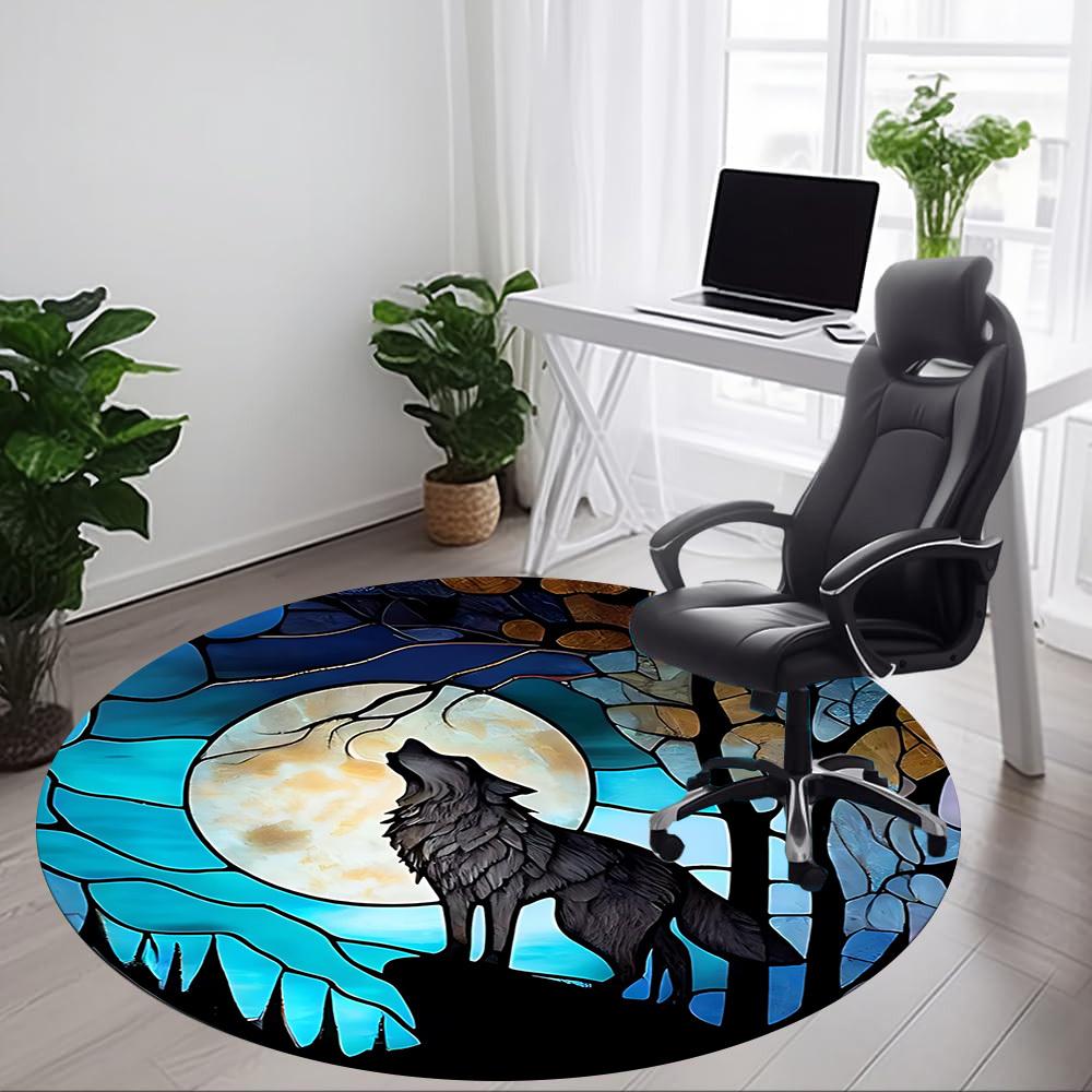 1pc Moon Wolf Office Round Area Rug, Under Office Chairs Bedroom Living Room Home Decor, Room Deco, Available in Various Sizes