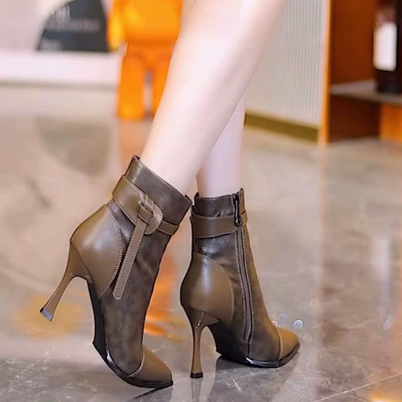 Fashion Women's Ankle Boots Very High Heels Female Short Shoes Waterproof Autumn Booties Heeled Boot Comfortable and Elegant Chic Pu
