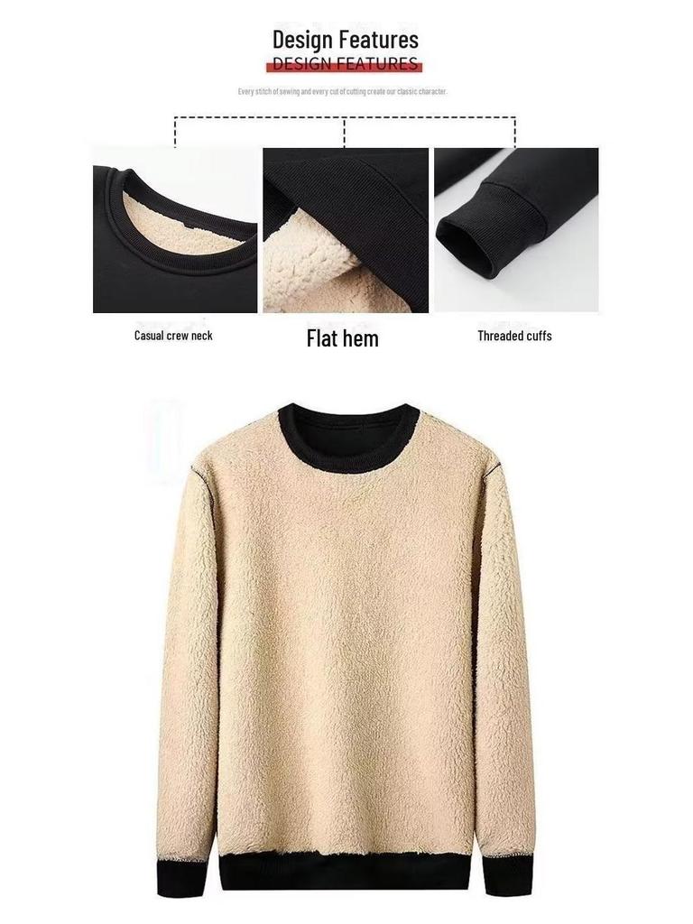 Herren Warmes Lammfleece Sweatshirt - Samtverdickt, Lockere Passform, Rundhalsausschnitt, Herbst-/Winterstil
