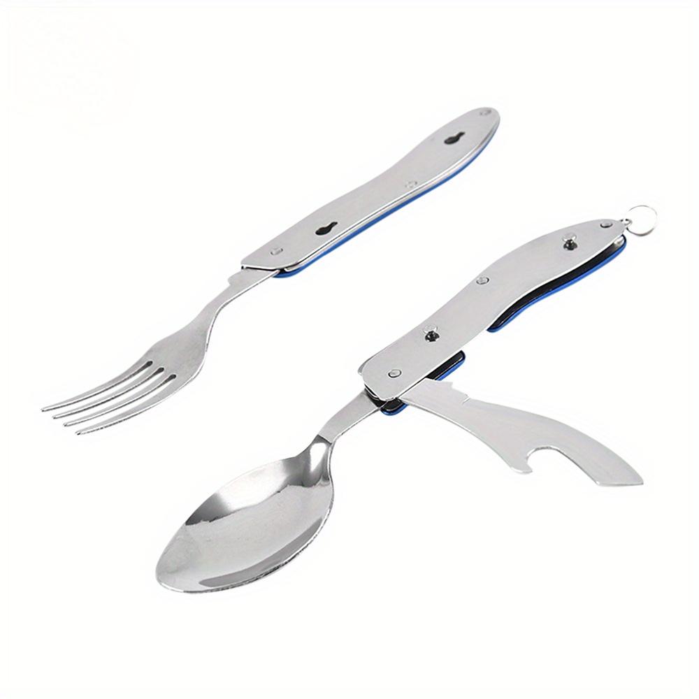 Outdoor Camping Portable Fork Knife Tableware Tools Stainless Steel Multi-Function Folding Spoon&Fork Knife Travel Sets