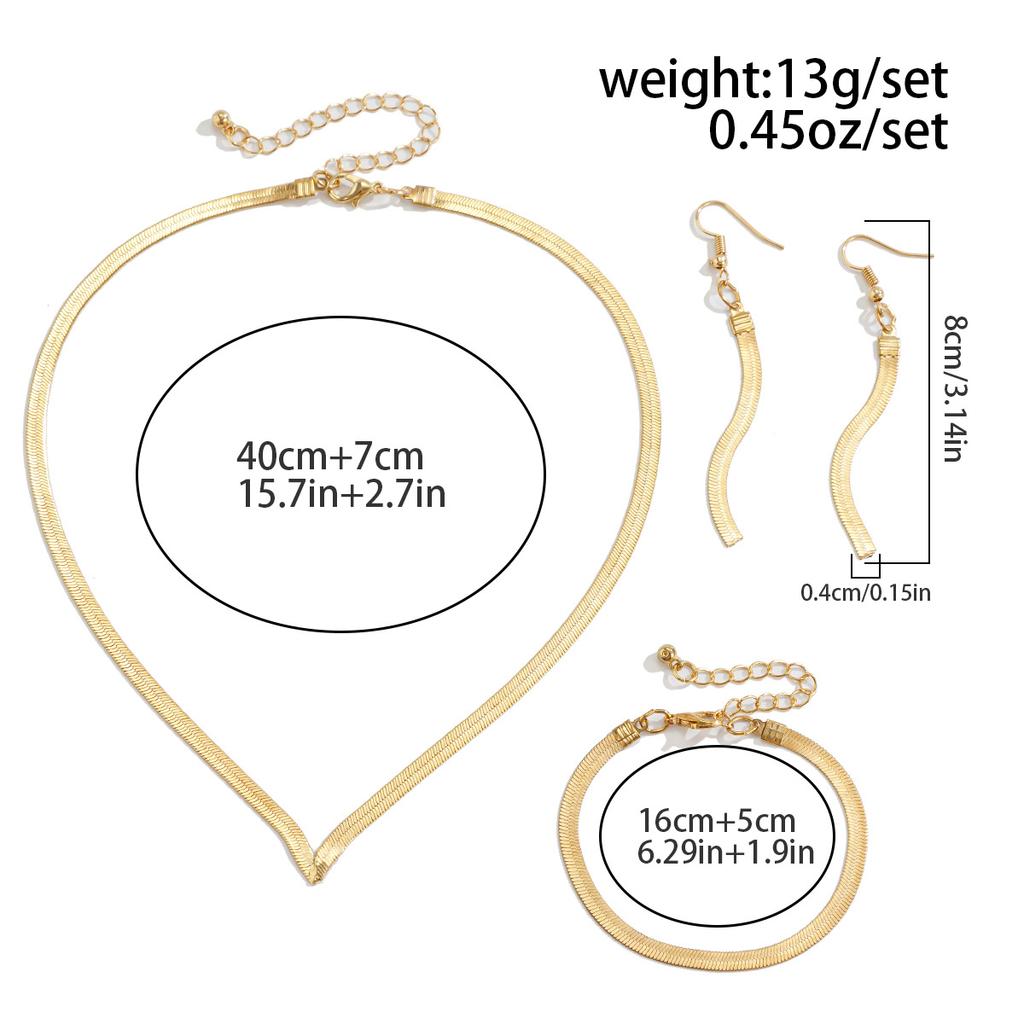 Accessories Hip Hop Wind Flat Snake Bone Chain Necklace, Retro Simple Geometric V-Shaped Necklace Earrings