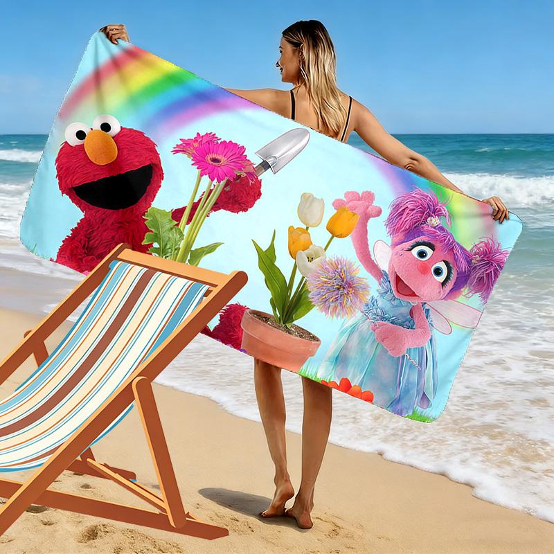 Sesame Street4 Print Beach Towel, Large Soft Quick Dry Towel for Beach Camping Swimming