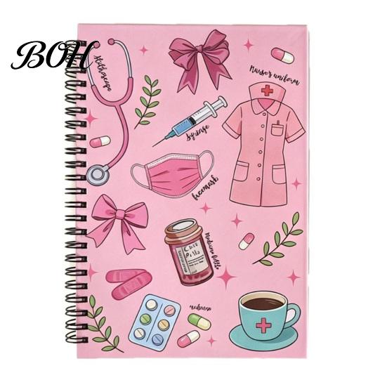 Nurse Spiral Journal Medical Themed Coil Notebook, Double Cover Design Thick Ink-proof Paper Diary Notepad, Bound for Nursing Students And Healthcare