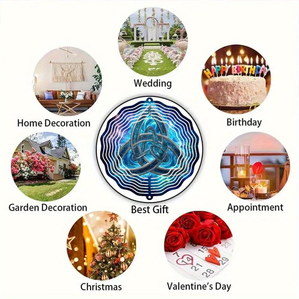 1pc A Stunning Celtic Knot Printed Metal 3D Rotating Wind Chime Featuring a 360° Infinite Rotation Hook for Outdoor Garden Decor