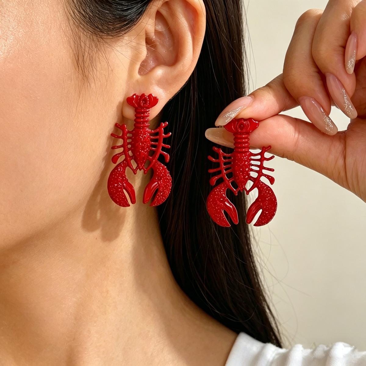 Ocean Wind Lobster Geometric Stud Earrings Women European American Exaggerated Niche High End Beach Jewelry Gift
