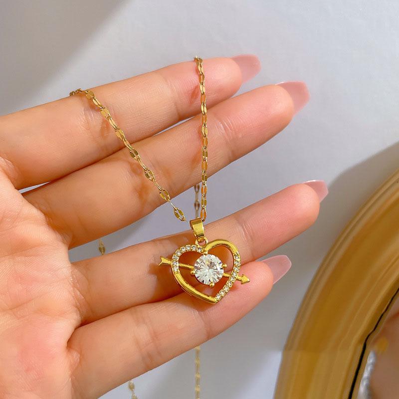 

316L Stainless Steel Arrow Through The Heart Pendant Necklace For Women Fashion Girls Clavicle Chain Party Gifts