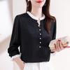 Beaded French Light Luxury Satin Shirt with Contrast Stitching - Spring 2025 Xiaoxiang Style Women's Top