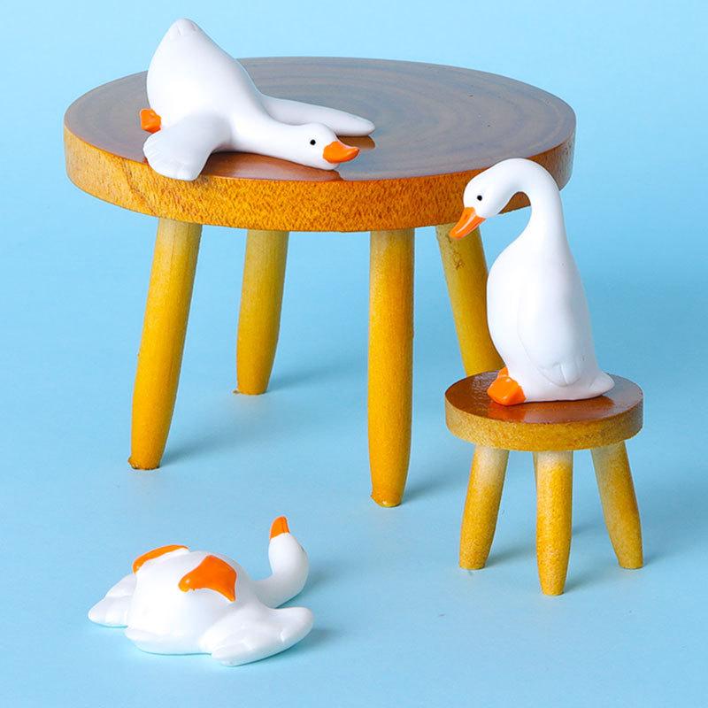 6Pcs Mini Resin White Goose Figurines Cute Cartoon Design And Vivid Colors For Desktop Decor Bonsai Micro Landscape Diy Craft