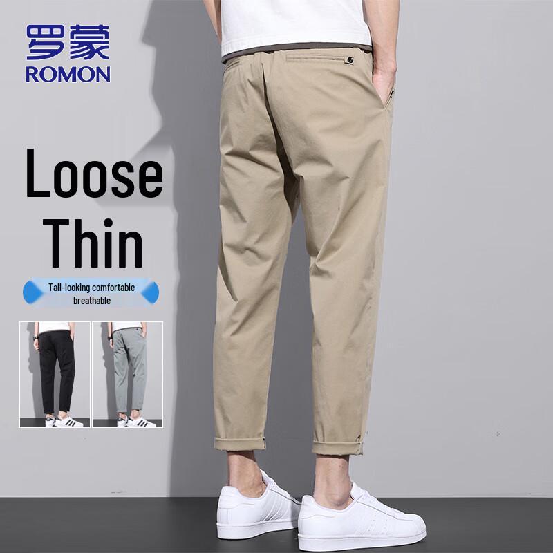 ROMON Men s Loose Straight-Leg Casual Trousers 32