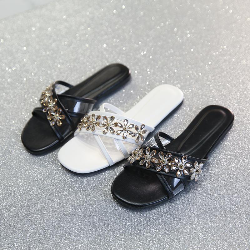 

Женская обувь, новинка 2024 года, летние модные женские тапочки с открытым носком и цветочным принтом, уличные женские повседневные шлепанцы на плоской подошве, женские сандалии