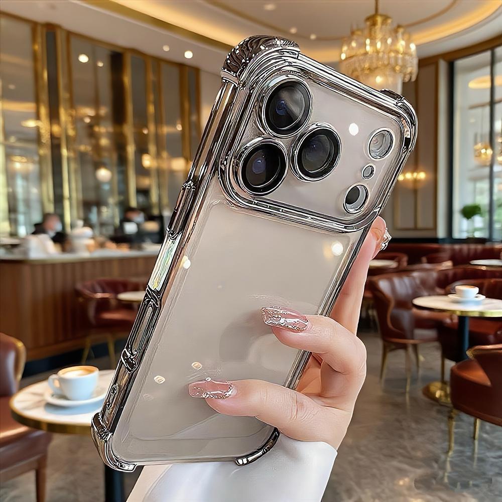 Shockproof Silicone Soft Case For iPhone 17 Air 16 15 14 13 Pro Max Plus Plating Glitter Luxury Cover Clear Shell Orange 17Pro