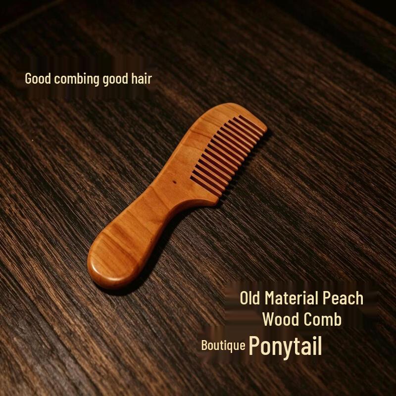 Beiyou Peach Wood Hair Comb with Handle for Seniors