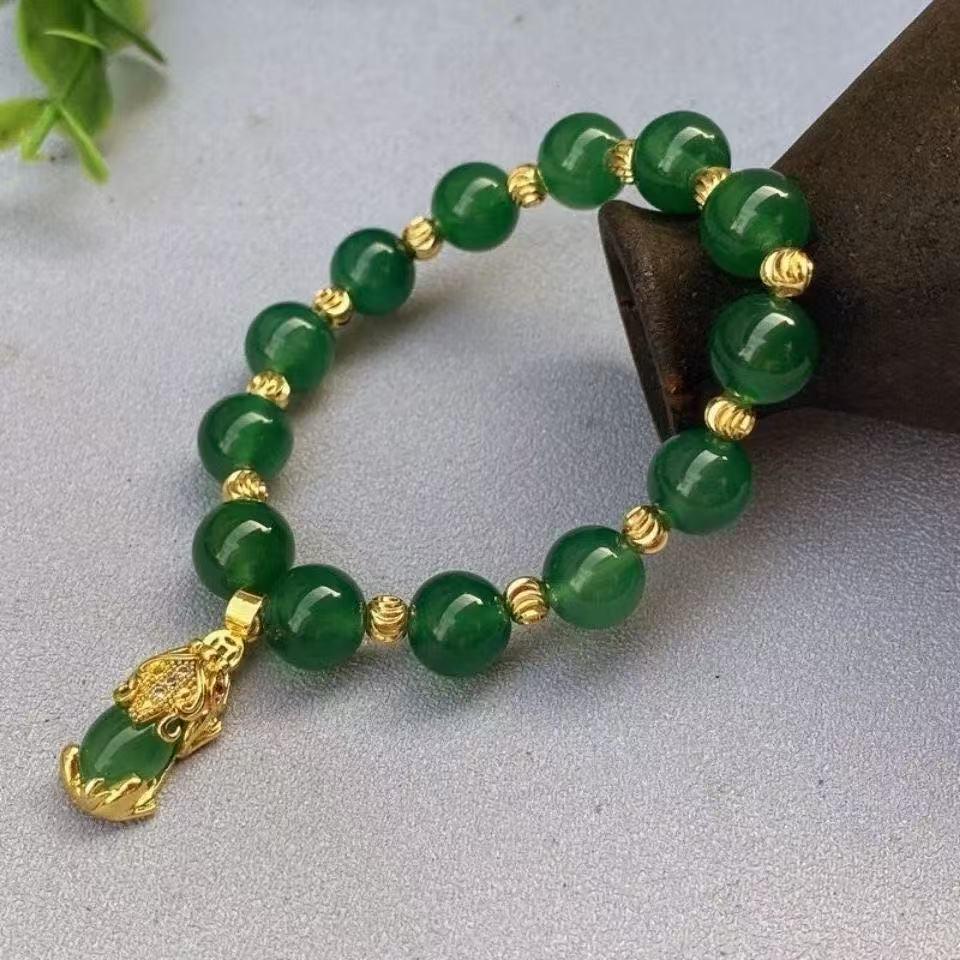 Golden Pixiu Green Jade Unisex Bracelet - Luxurious and Versatile