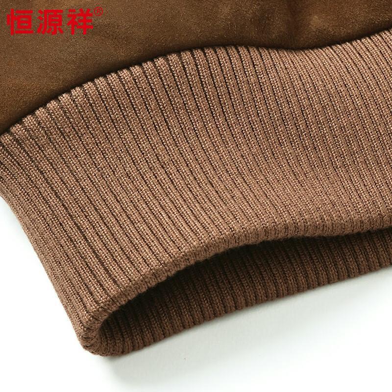 Hengyuanxiang Men's Suede Leather Baseball Collar Jacket