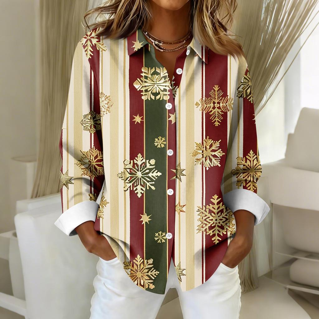 Women's Shirt Blouse Christmas Print Button Long Sleeve Casual Basic Shirt Collar Regular Top