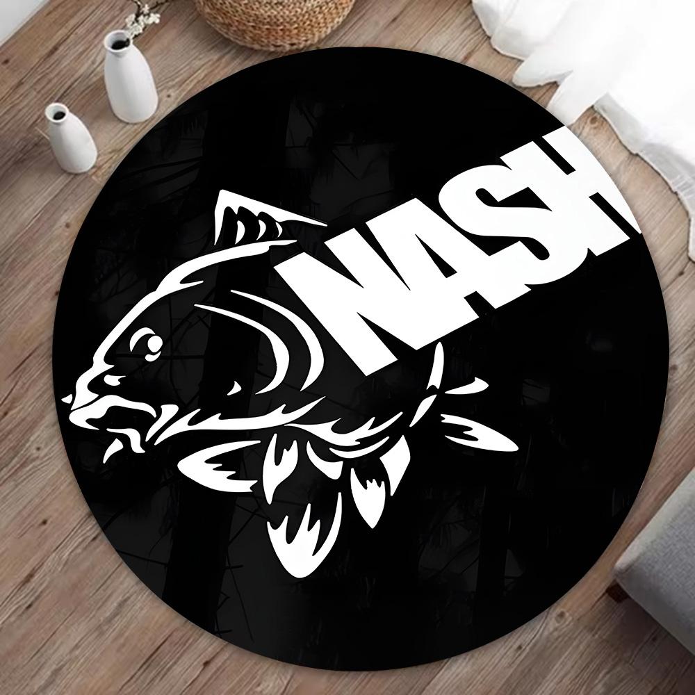 Nash Fishing Logo HD Printed Round Carpet for Living Room Bedroom Kitchene Rugs Mats Flannel Anti-Slip Rug Decoration Gift