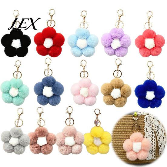 Women Bag Charm Plush Flower Keychain for Handbags, Five-petal Charm, Fluffy Backpack Hanging Accessory Soft