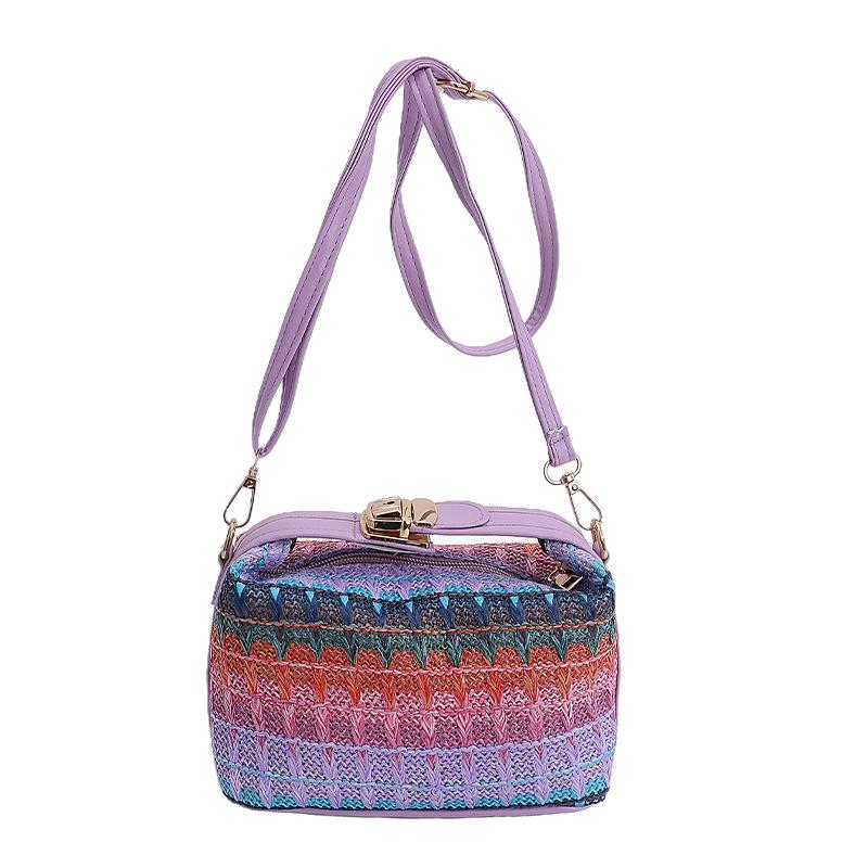 

Woven straw rainbow women s bag 2 new chain banquet handbag fashion shoulder messenger bag фиолетовый
