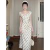 Retro Black and White Polka Dot Temperament Dress Gentle Wind Beautiful Unique Waist Slim Hip Skirt Women's Summer
