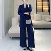 Women's High-End Pleated Pinstripe Wide-Leg Pants Set - Spring/Autumn Plus Size Slimming Suit