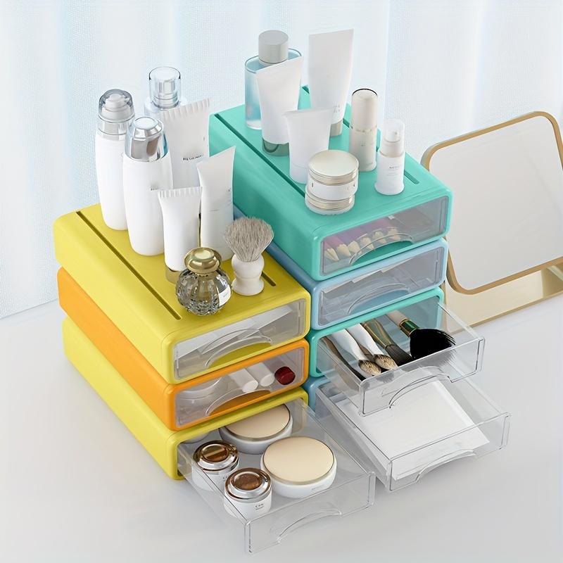 Stackable Desktop Storage Boxes with Transparent Drawers - Durable Plastic Organizer for Office Supplies, Cosmetics & Stationery